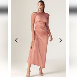 ALIEVA DUA ORGANZA RUCHED MESH LONG SLEEVE CUT OUT MAXI DRESS WOMENS SZ MEDIUM